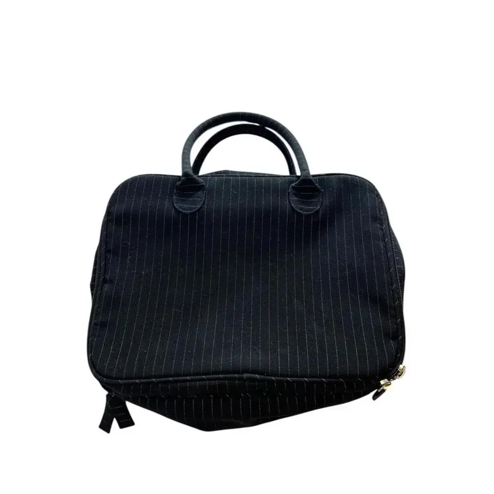 Lancôme Black Pinstripe Train Case Travel Makeup Bag 12x9 Cosmetic Organizer‎
